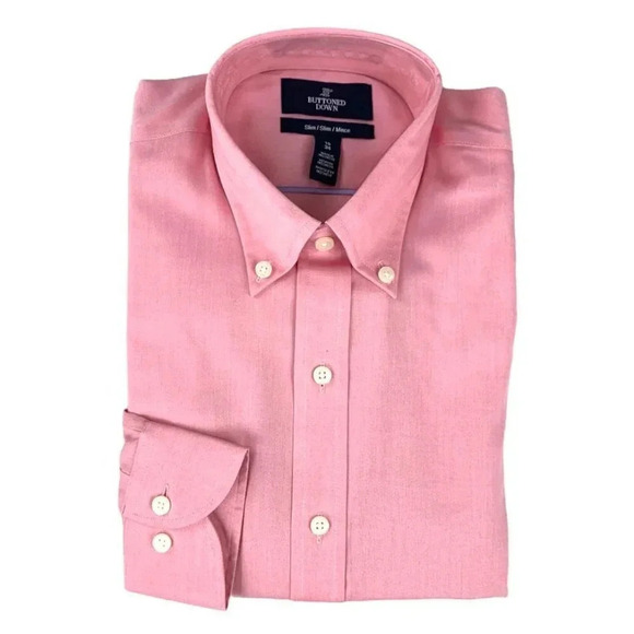 Buttoned Down Pink Long Sleeve Slim-Fit Buttons Up Size 15x34 Men's Shirt - Picture 6 of 7